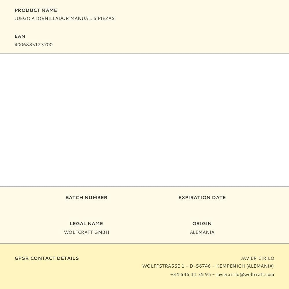 Atornillador manual, juego 6 piezas com 5 puntas