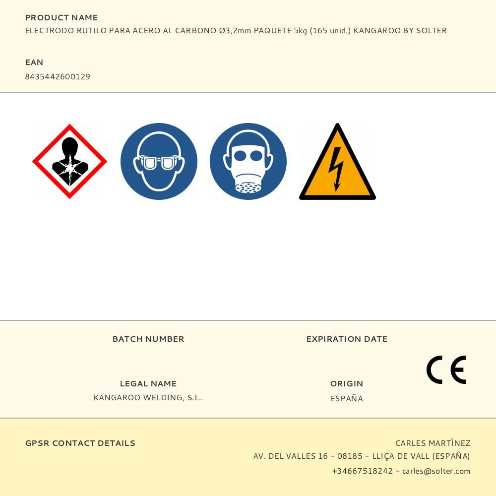 Electrodo rutilo para acero al carbono ø3,2mm paquete 5kg (165 unid.) kangaroo by solter