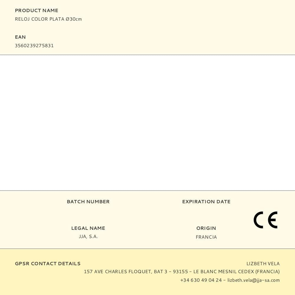 Reloj color plata ø30cm