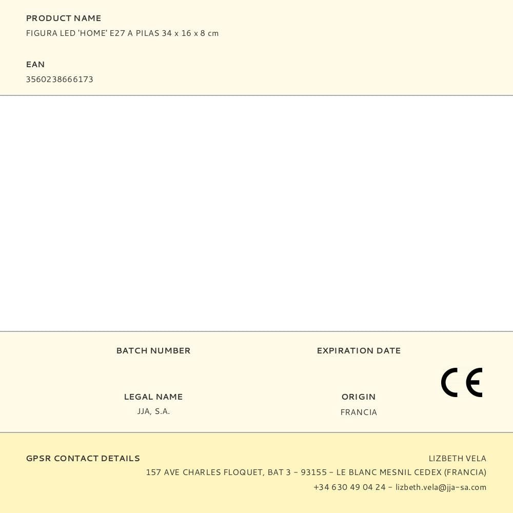 Figura led 'home' e27 a pilas 34 x 16 x 8 cm