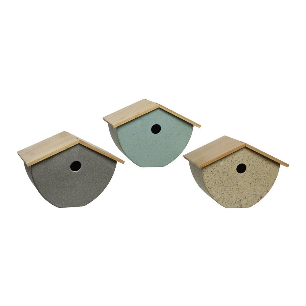 Casita para pájaros. fabricada en bamboo. colores surtidos 28,5 x 18 x 21 cm
