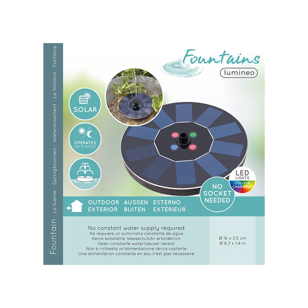 Fuente solar de jardín, de plástico, luz rgb, 4 leds - ø16 x 3,5 cm