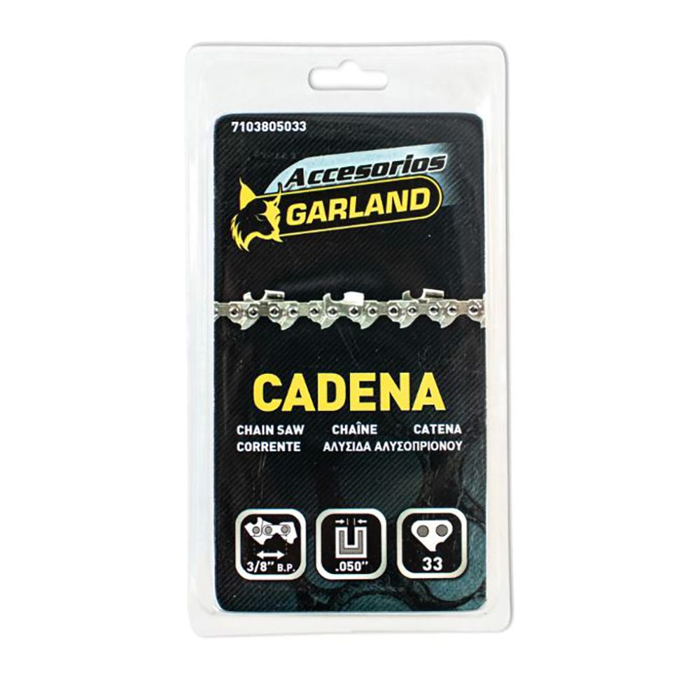Cadena de motosierra para espada de 8 pulg / 20 cm, 33 eslabones, 3/8 pulg b.p., espesor 0,050 pulg / 1,3 mm