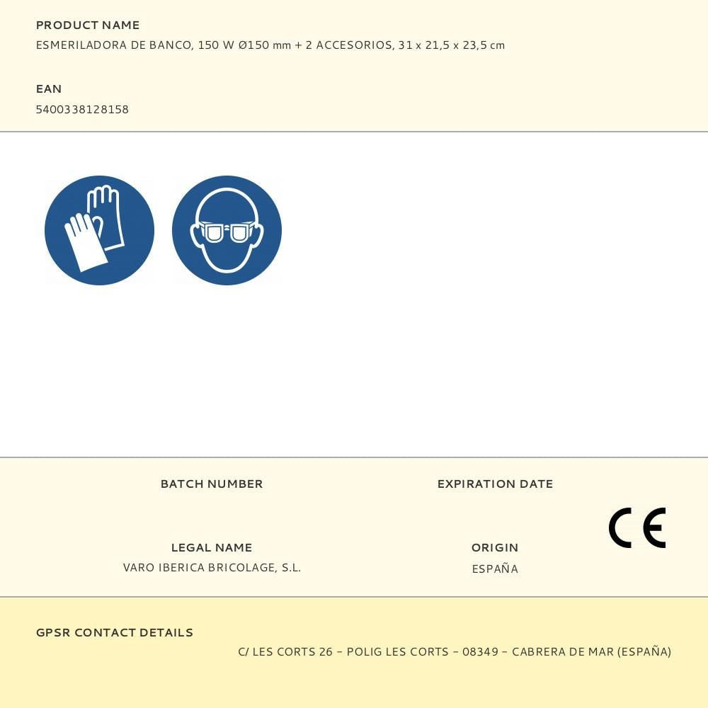 Esmeriladora de banco + 2 ruedas abrasivas de ø150 mm, 150 w