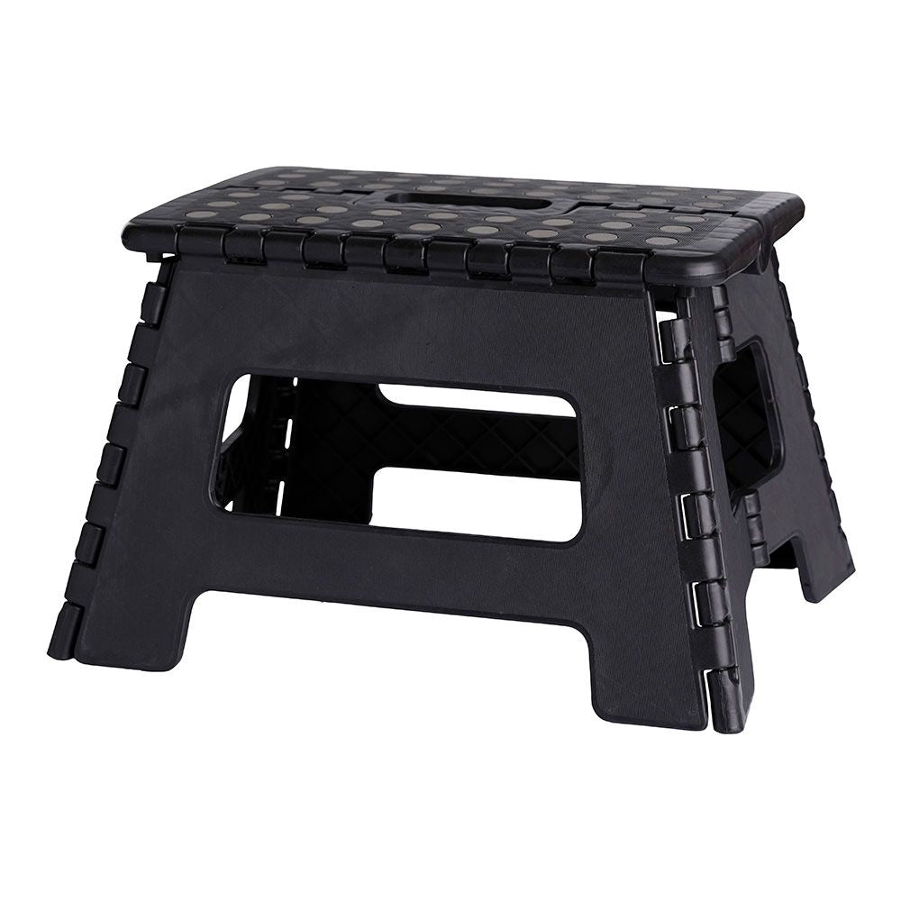 Banqueta plegable negra, 35 x 28,5 x 22 cm