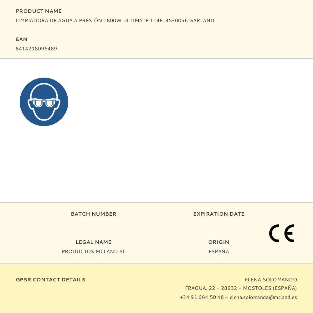 Limpiadora de agua a presión 1800w ultimate 114e. 45-0056 garland