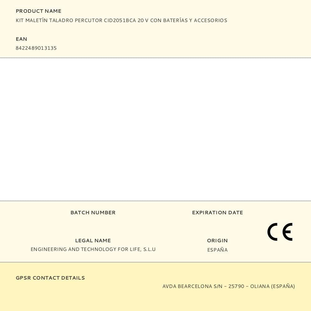 Kit taladro percutor 20 v con accesorios, 2 baterías y cargador