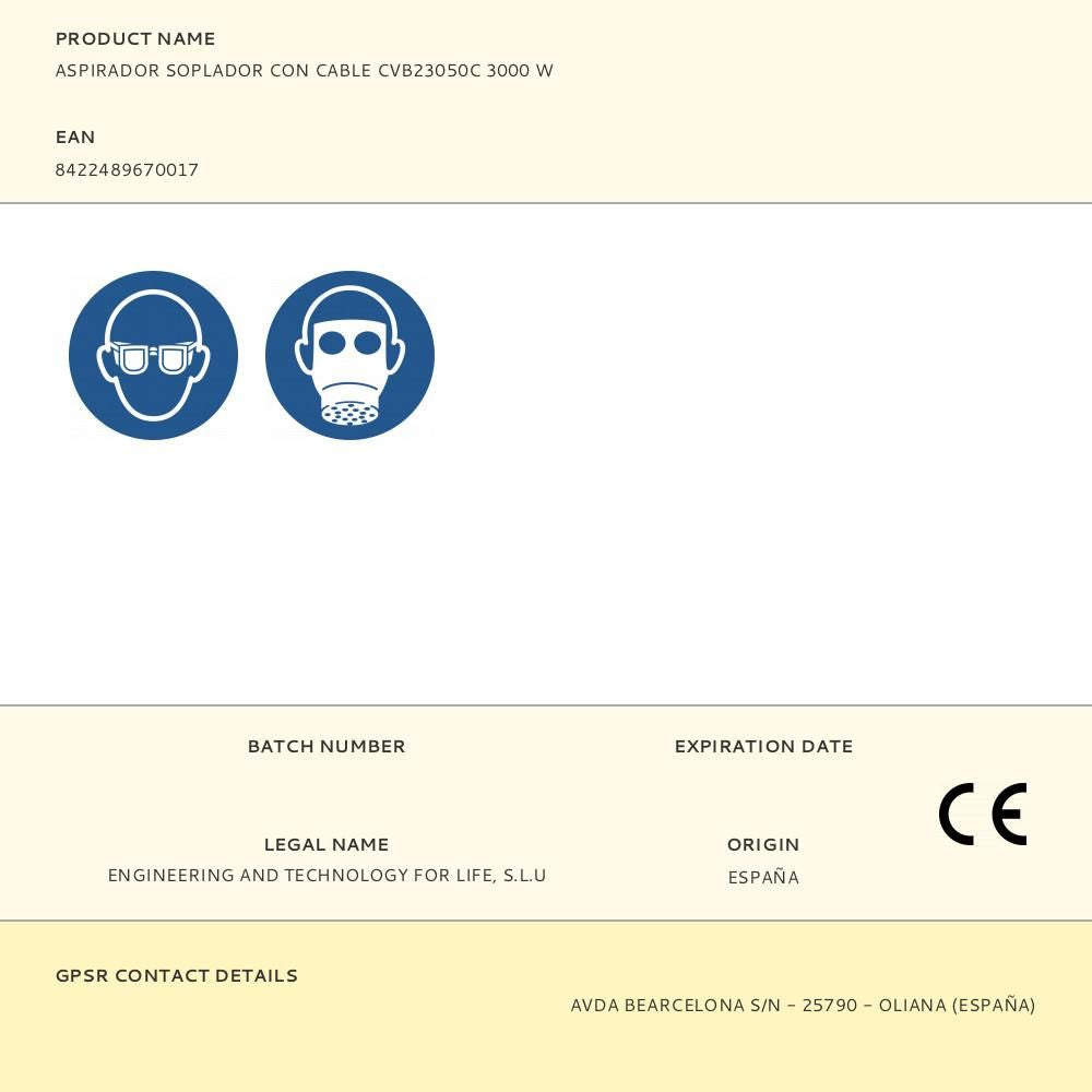 Aspirador soplador con cable cvb23050c 3000 w