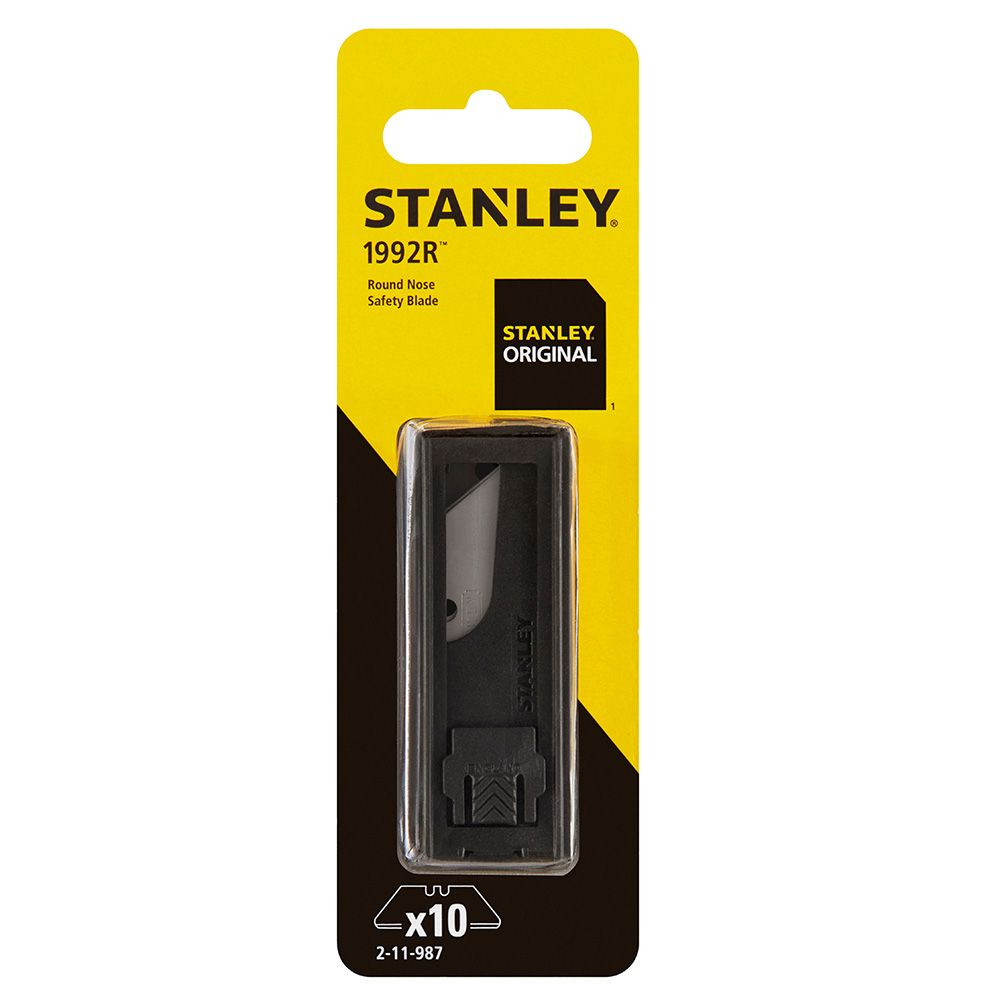 Blister 10 hojas trapezoidales 62 mm punta redondeada para cúter 2-11-987 stanley 84474