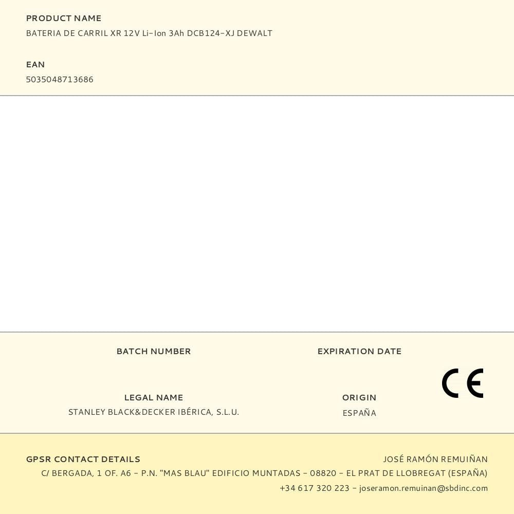 Bateria de carril xr 12v li-ion 3ah dcb124-xj dewalt