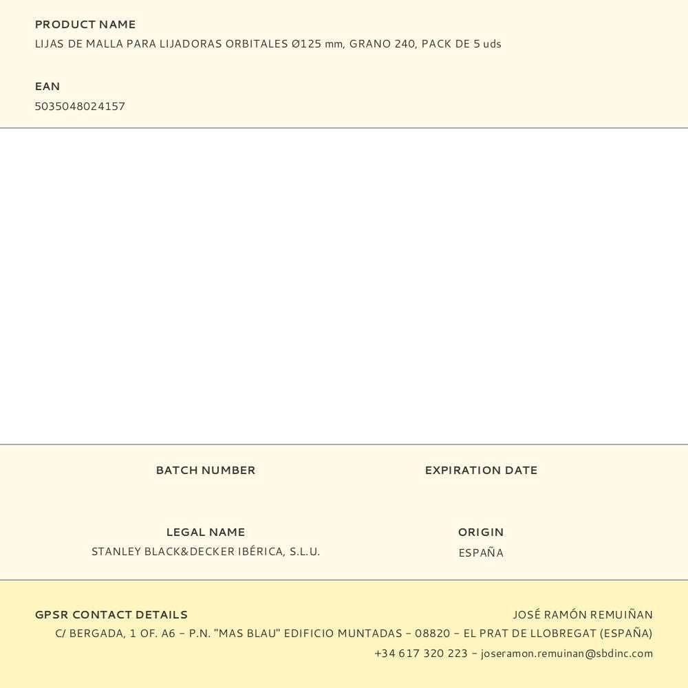 Lijas de malla para lijadoras orbitales ø125 mm, grano 240, 5 uds