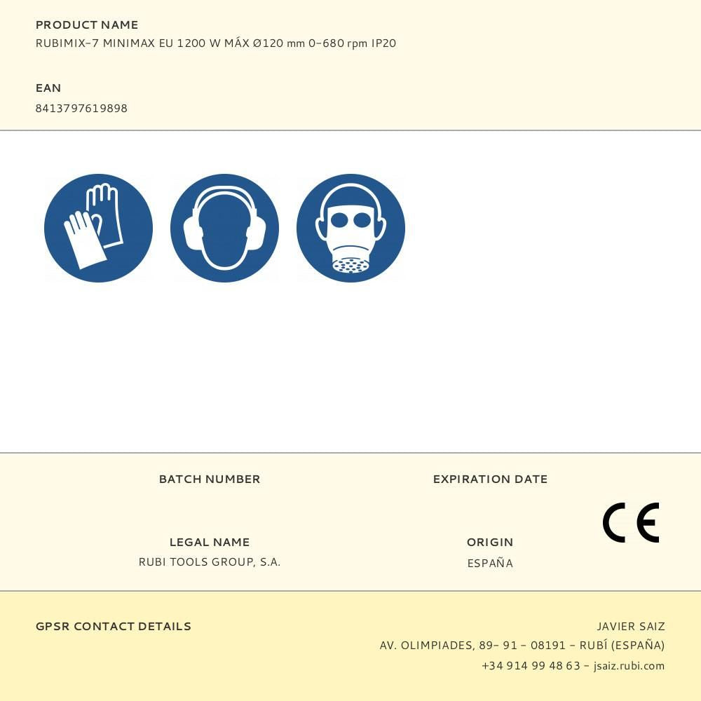 Rubimix-7 minimax eu 1200 w máx ø120 mm 0-680 rpm ip20