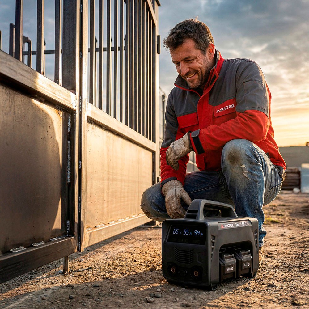 Equipo soldador, solbat sb-120 90a + 2 baterías lítio 20 v/40 v, 26,6 x 15,8 x 22 cm