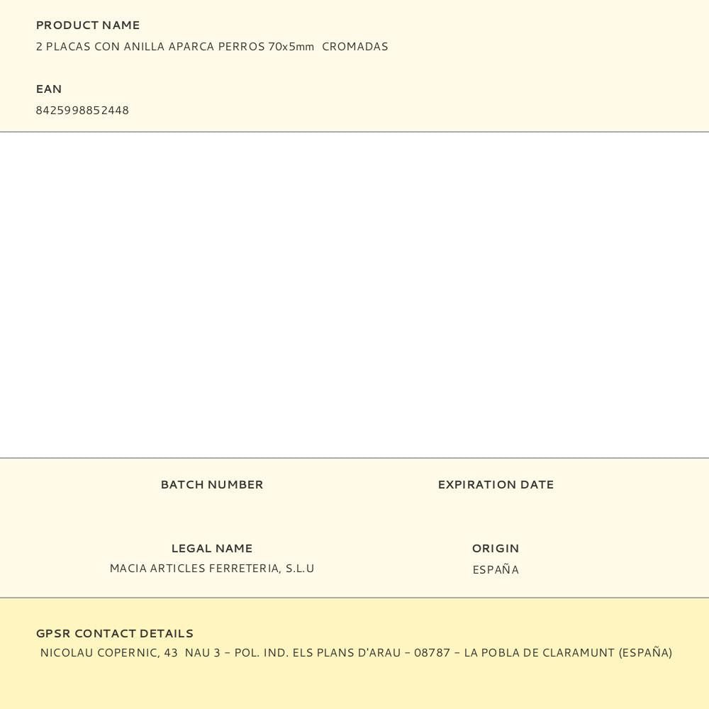 2 placas con anilla aparca perros 70x5mm cromadas