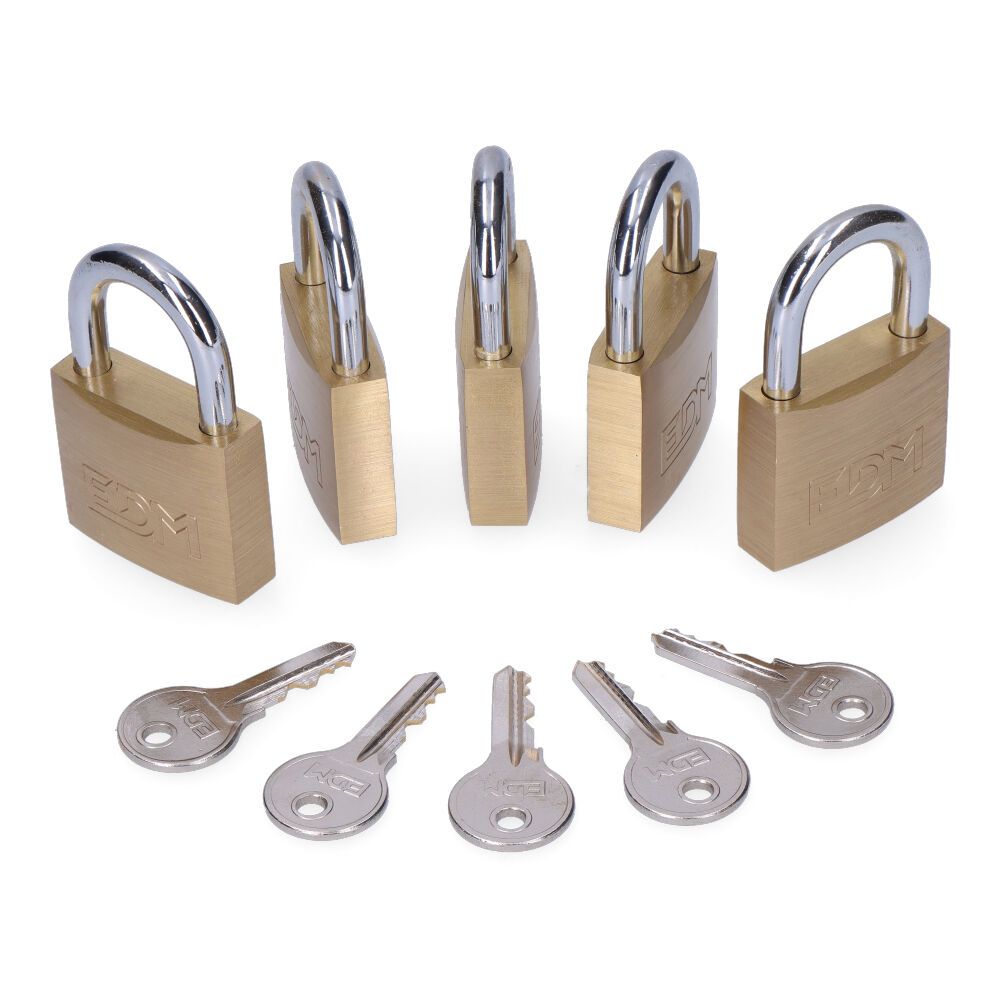 Pack 5 candados de latón arco normal 5 llaves iguales 40 mm