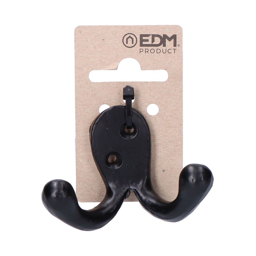 Colgador doble de forja negro 7,5 x 5 cm