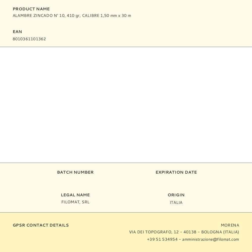 Alambre zincado n° 10, 410 gr, calibre 1,50 mm x 30 m