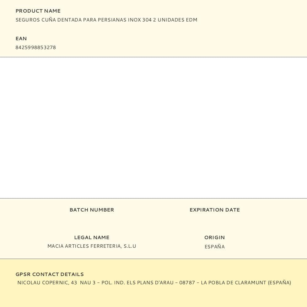 Seguros cuña dentada para persianas inox 304, 2 uds