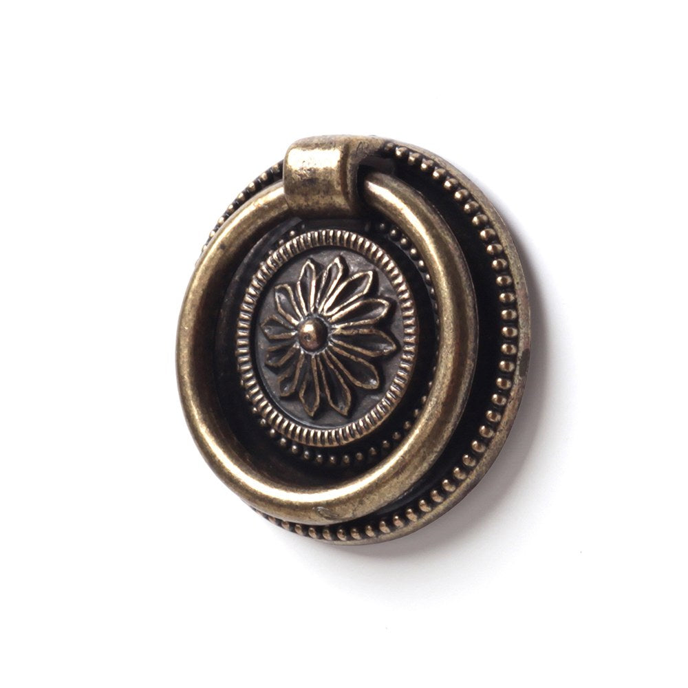 Tirador tipo anilla, modelo 2008, de metal con acabado en cuero viejo, ø38 x 9 mm