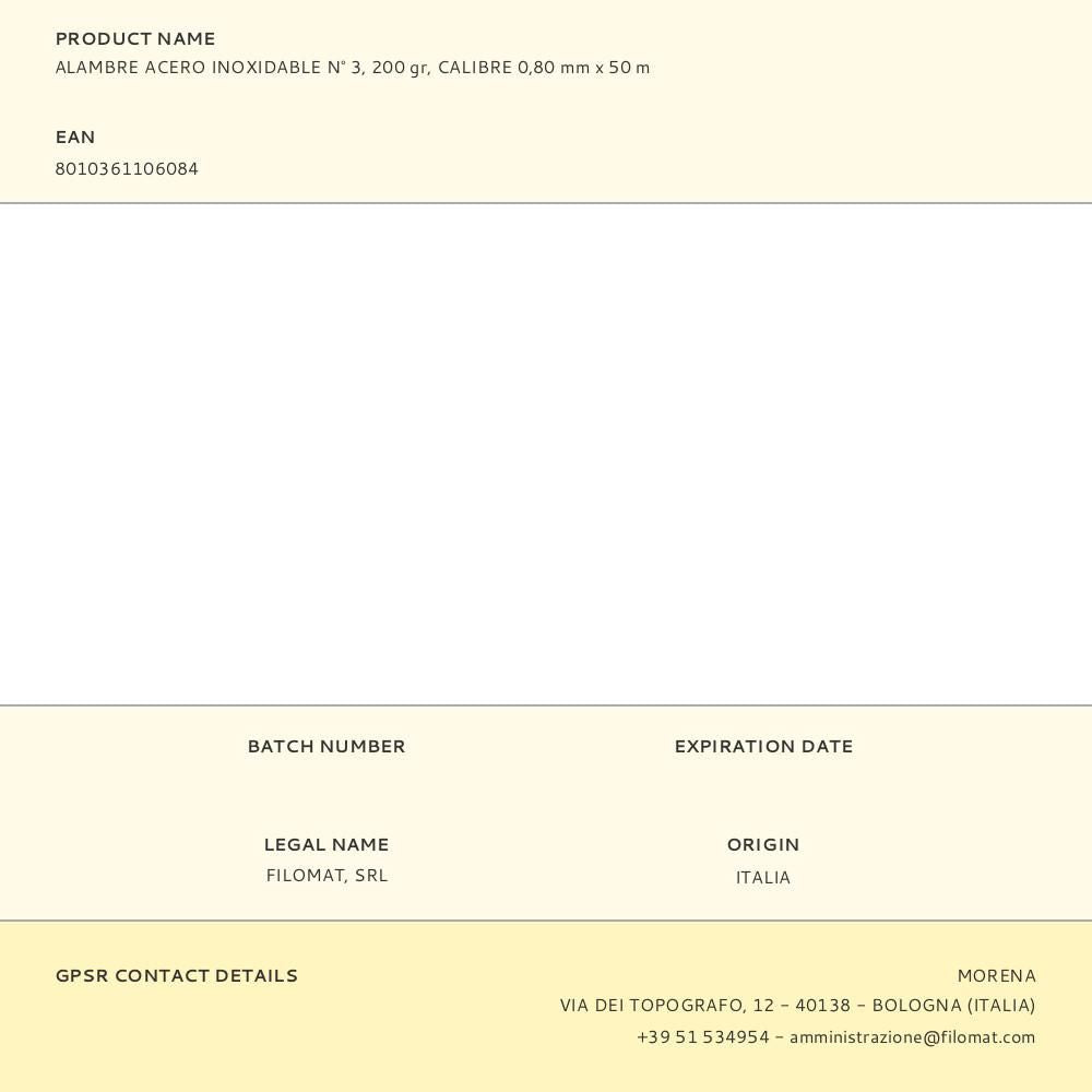 Alambre acero inoxidable n° 3, 200 gr, calibre 0,80 mm x 50 m