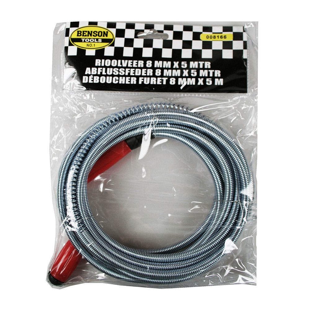 Desatascador de tuberias metalico flexible, 5 m x 8 mm