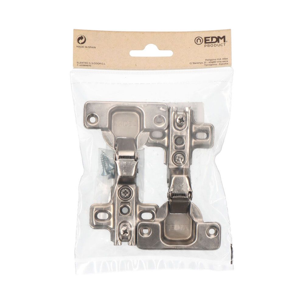 Bisagra cazoleta, super acodada, modelo bc02, de acero con acabado zincado, 35 mm, 2 uds, blister