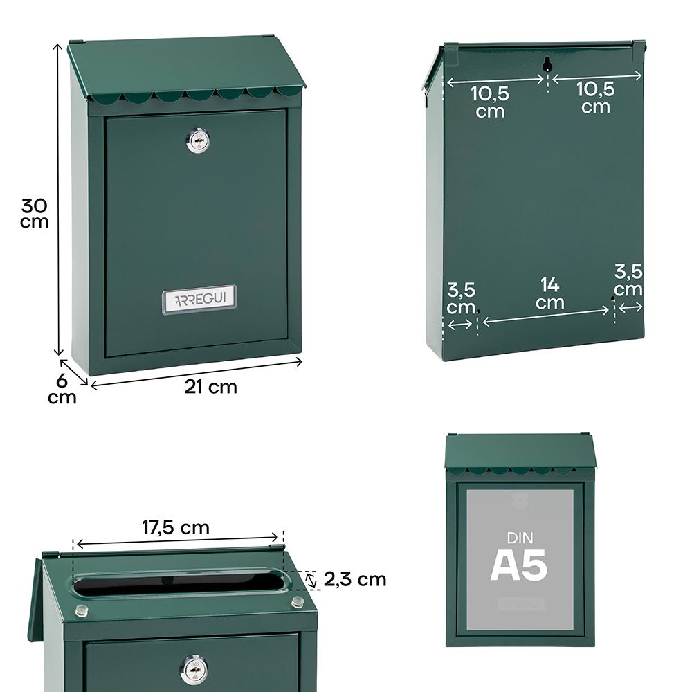 Buzón individual exterior, pequeño, civic, acero, verde, 21,6 x 8 x 30 cm