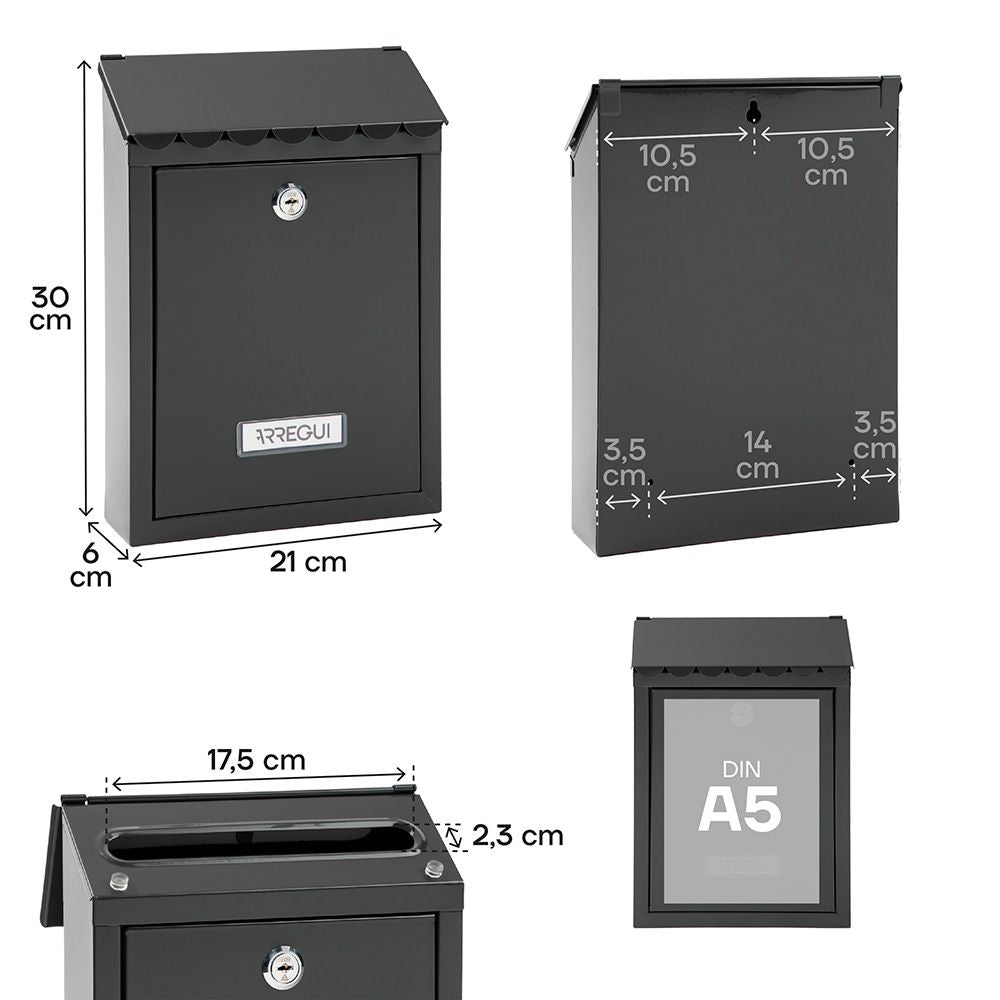 Buzón individual exterior, pequeño, civic, acero, negro, 21,6 x 8 x 30 cm