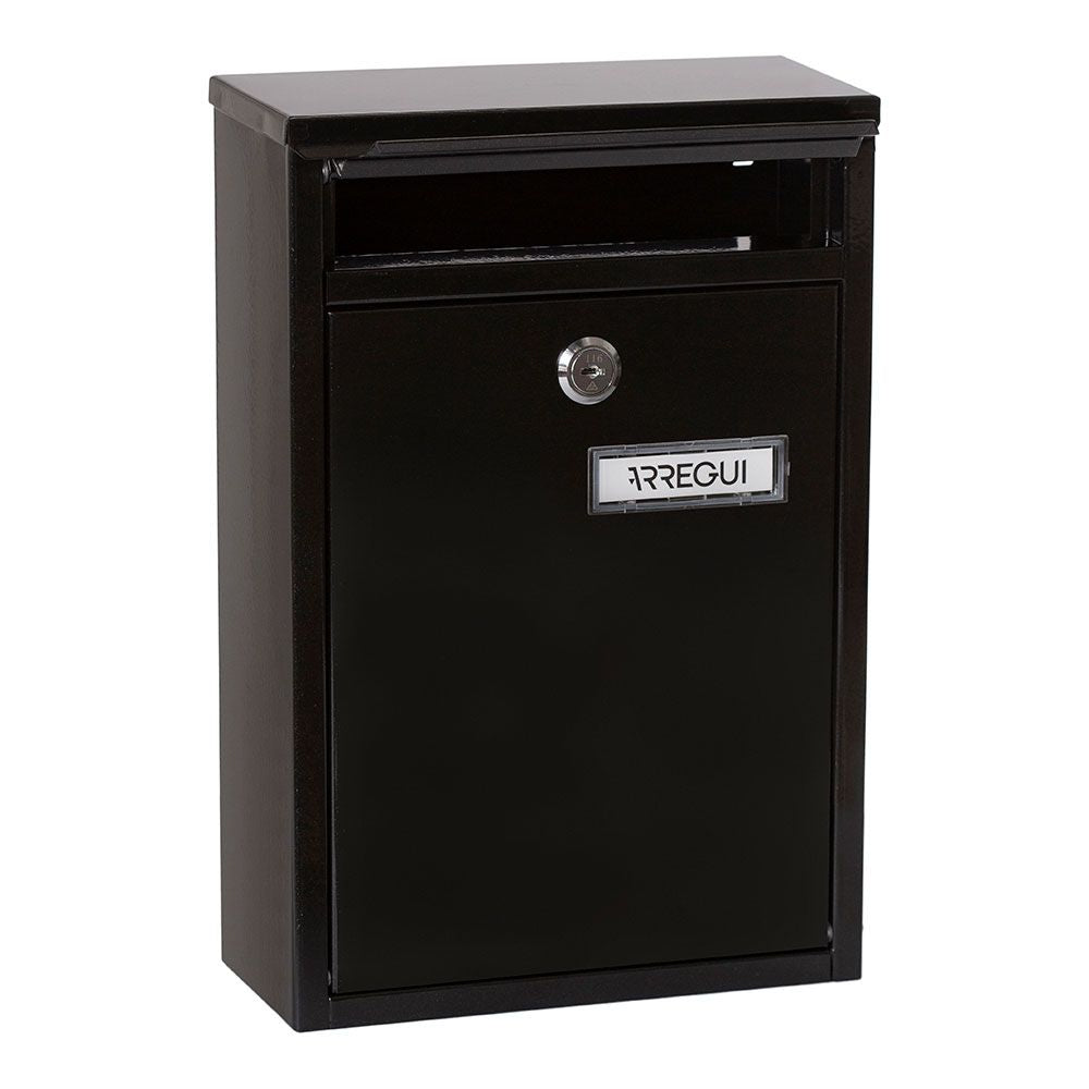 Buzón individual exterior, pequeño, zaguán, acero, negro, 22 x 8 x 32 cm