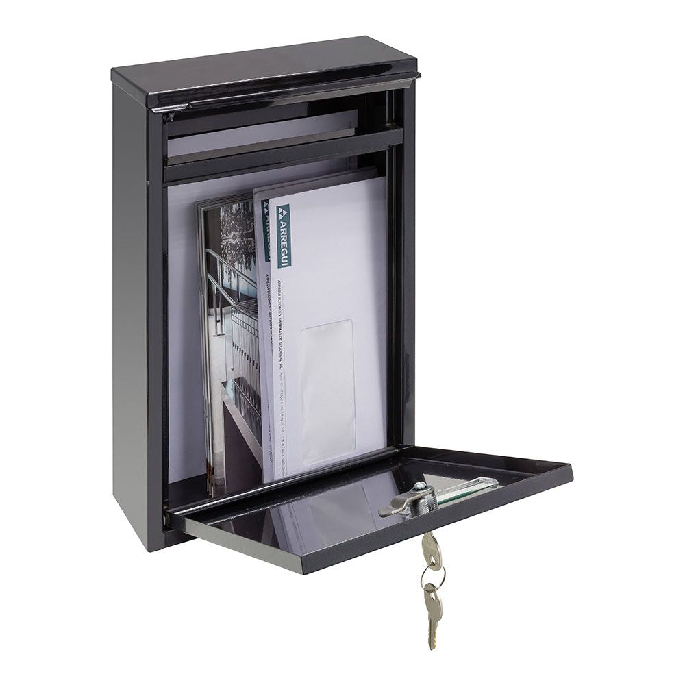 Buzón individual exterior, pequeño, zaguán, acero, negro, 22 x 8 x 32 cm