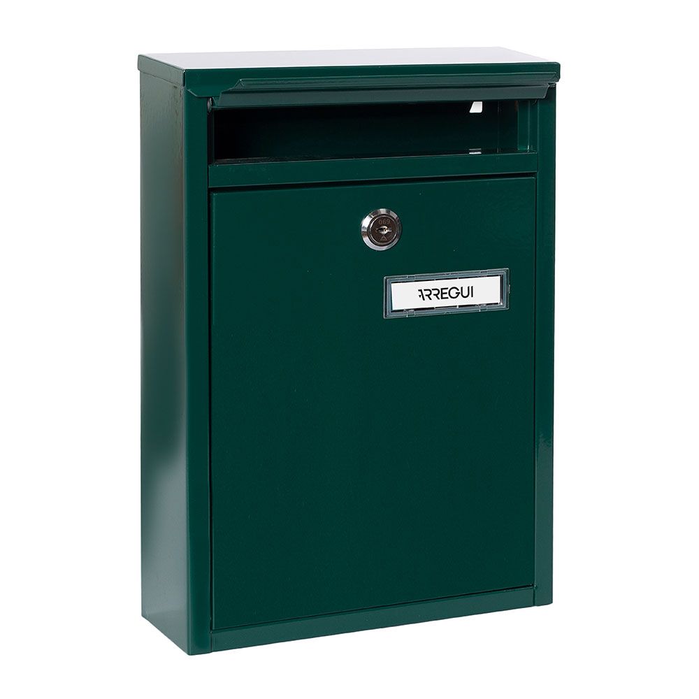 Buzón individual exterior, pequeño, zaguán, acero, verde, 22 x 8 x 32 cm