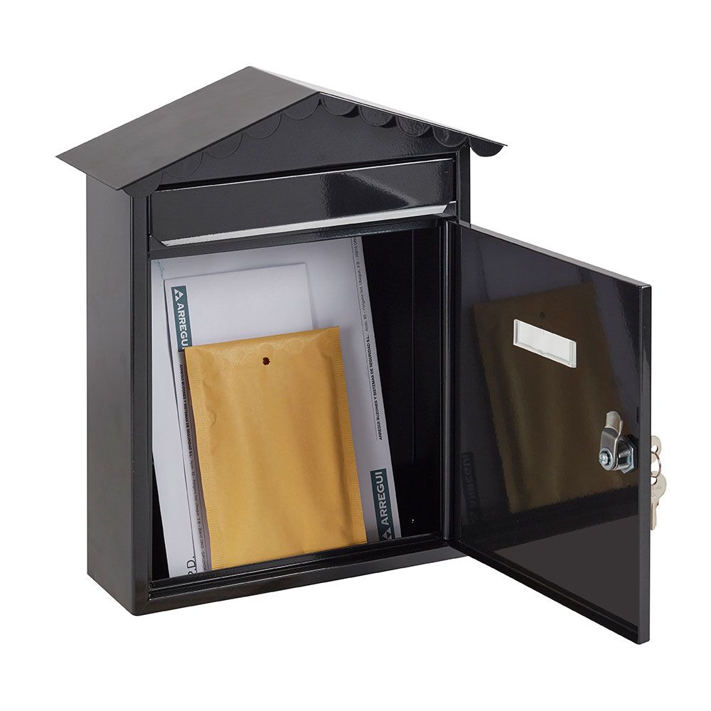 Buzón individual exterior, mediano, visit, acero, negro, 30 x 11 x 36 cm