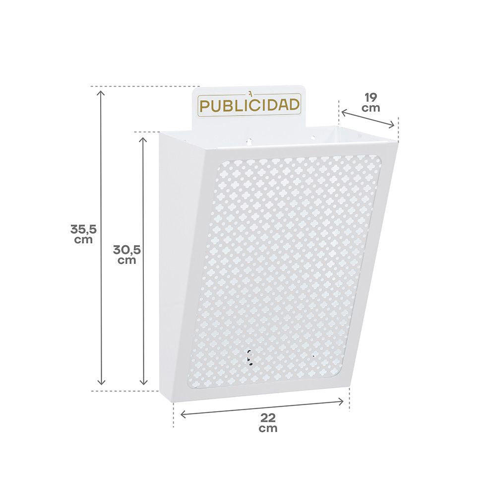 Cesta de publicidad e2304, acero, blanco, 22 x 19 x 35,5 cm