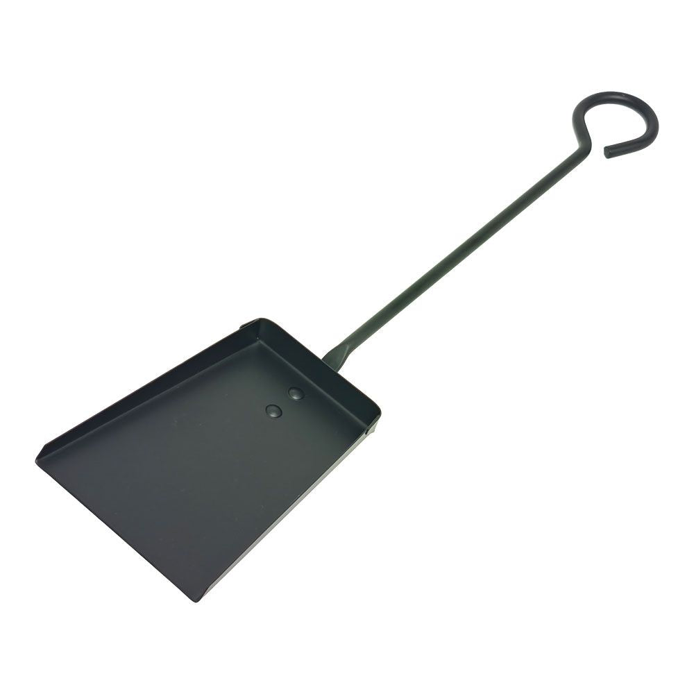 Badil de chimenea con mango largo, metálico, color negro, 11 x 46 cm