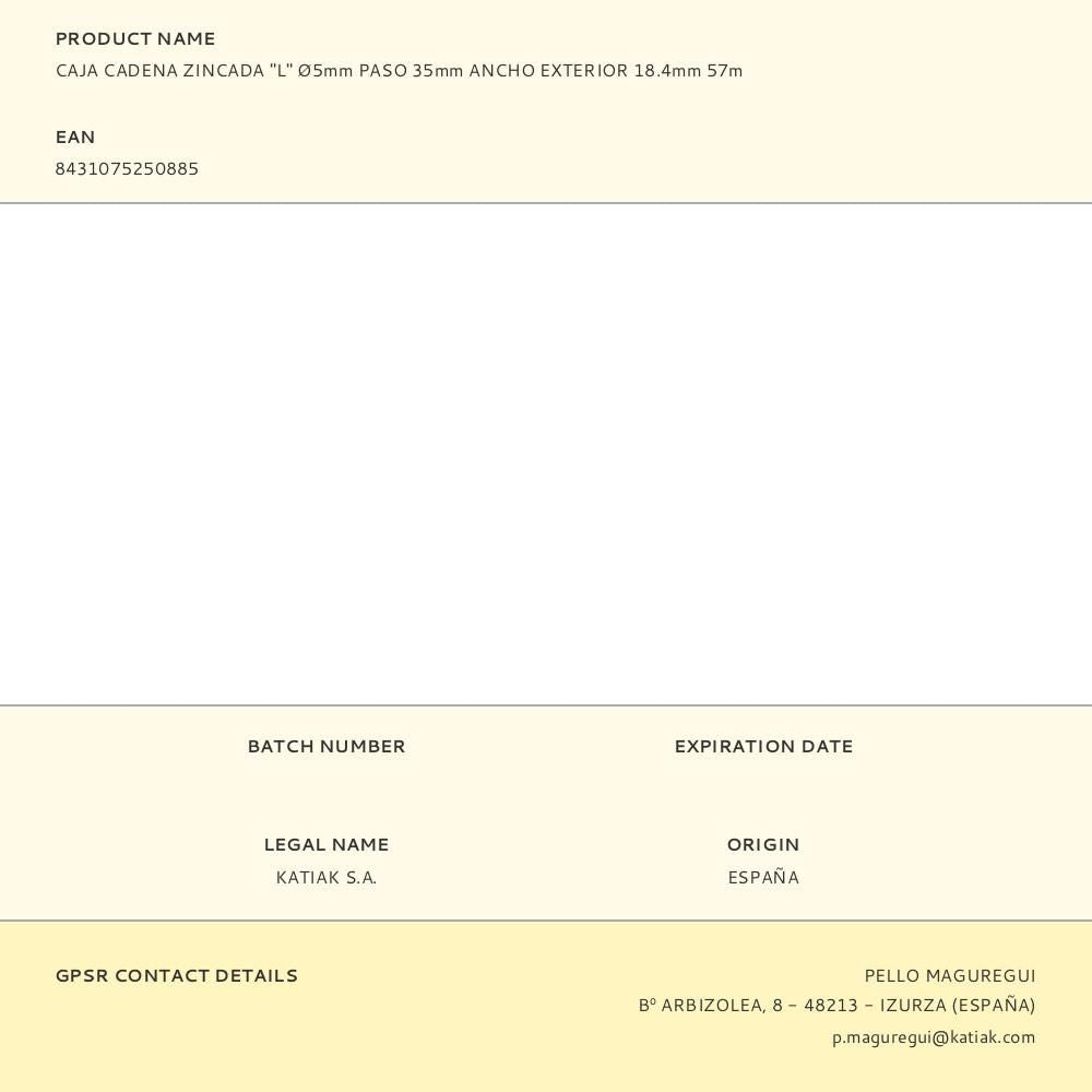Caja cadena zincada "l" ø5mm paso 35mm ancho exterior 18.4mm 57m
