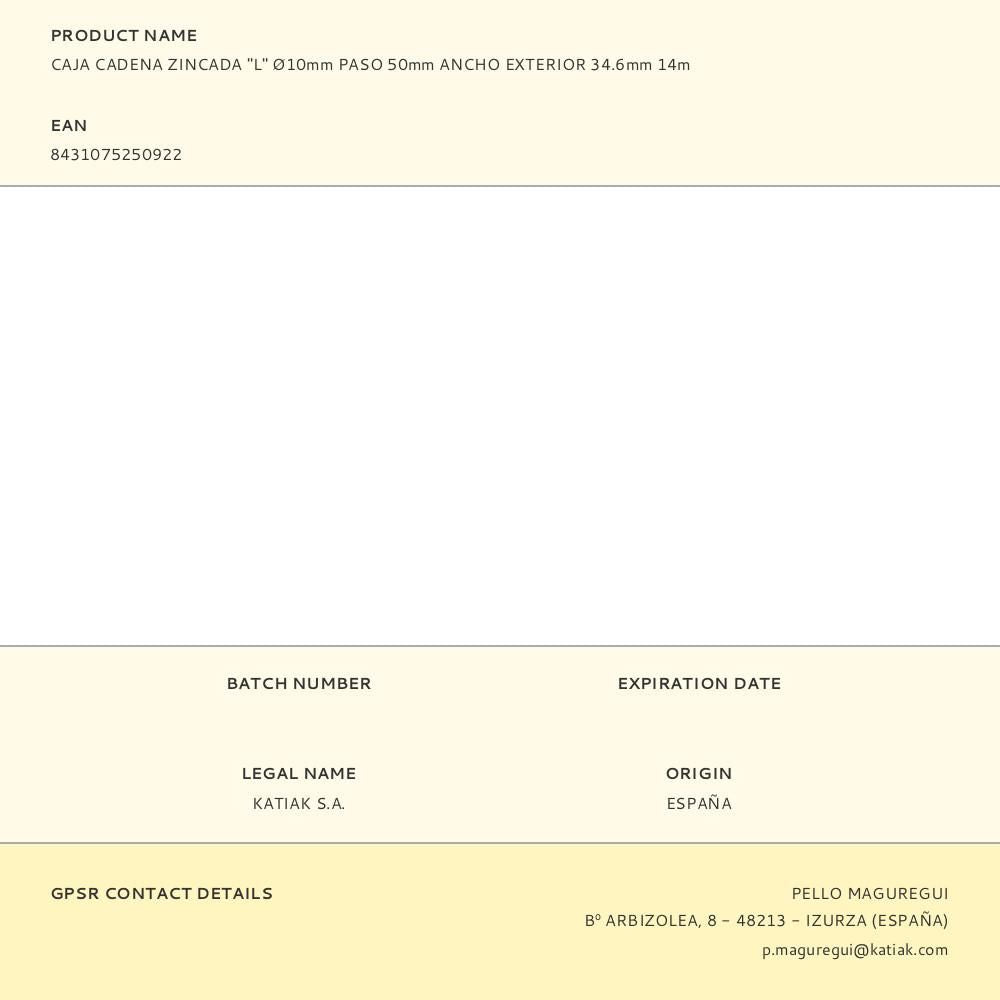 Caja cadena zincada "l" ø10mm paso 50mm ancho exterior 34.6mm 14m