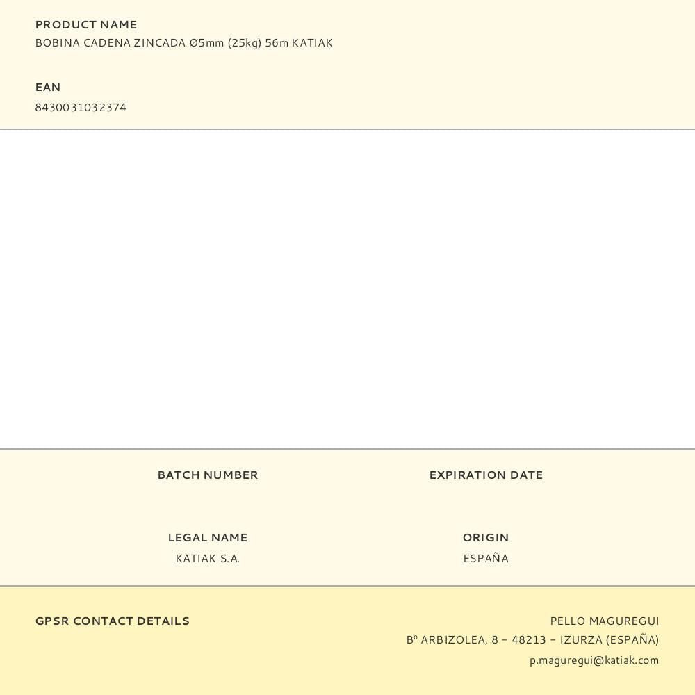 Bobina cadena zincada ø5mm (25kg) 56m katiak