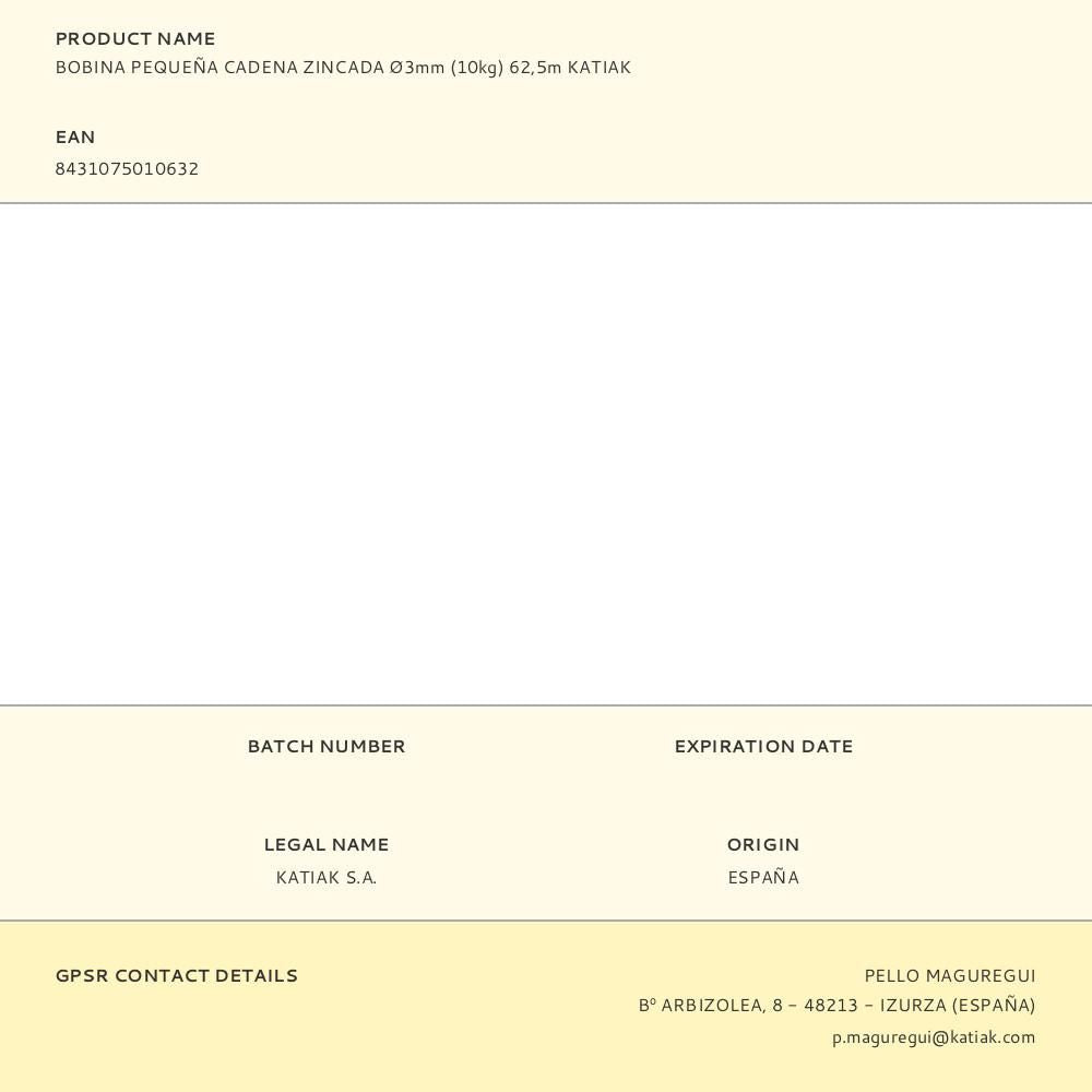 Bobina pequeña cadena zincada ø3mm (10kg) 62,5m katiak