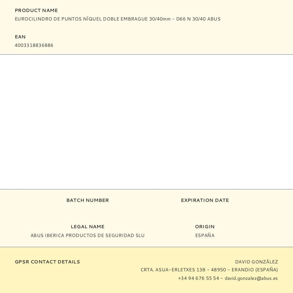 Eurocilindro de puntos níquel doble embrague 30/40mm - d66 n 30/40 abus