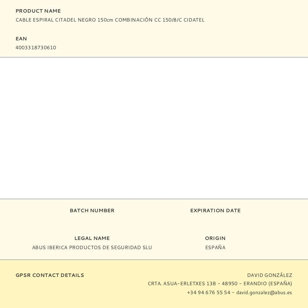 Cable espiral citadel negro 150cm combinación cc 150/8/c cidatel