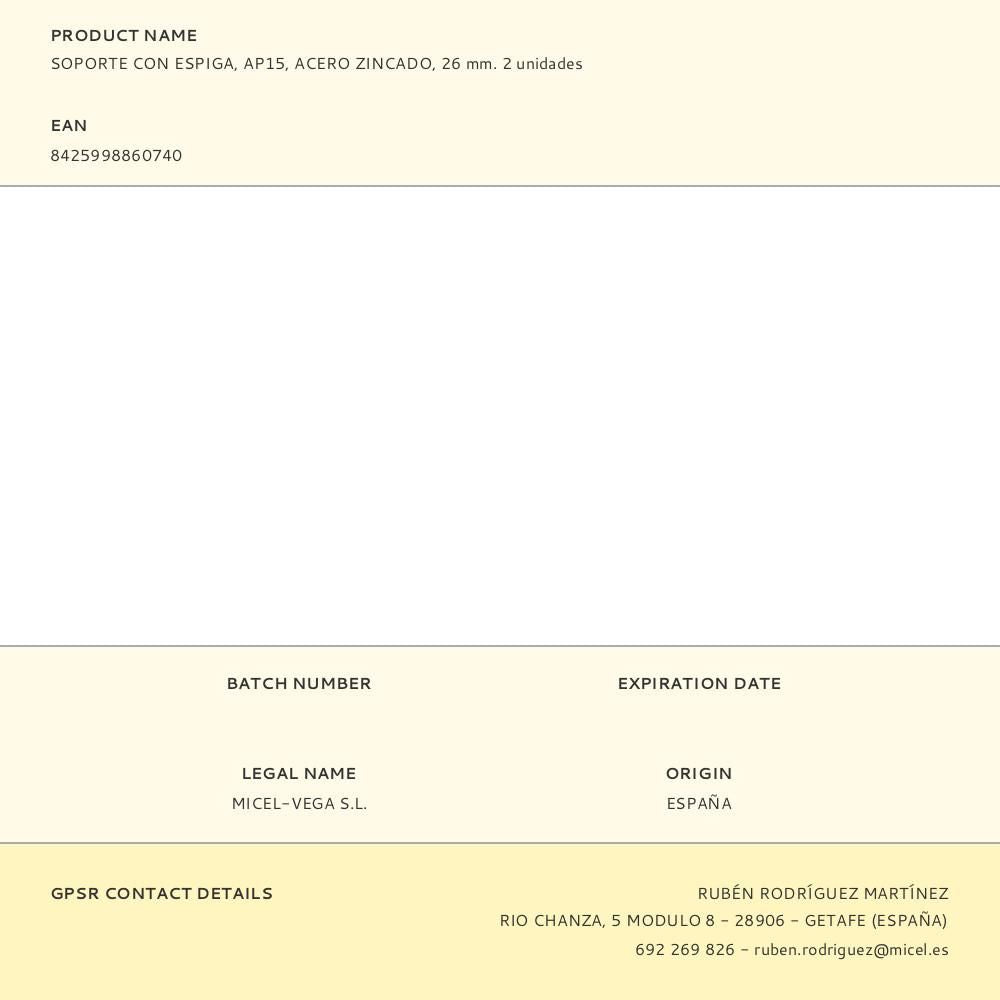 Soporte con espiga, ap15, acero zincado, 26 mm. 2 unidades