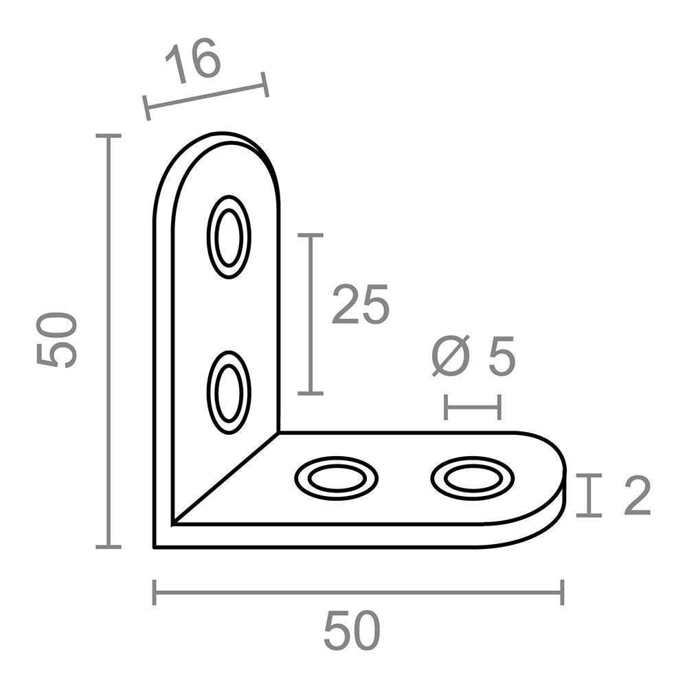Ángulo refuerzo an24, acero inoxidable, 50 x 50 x 16 mm. 4 unidades