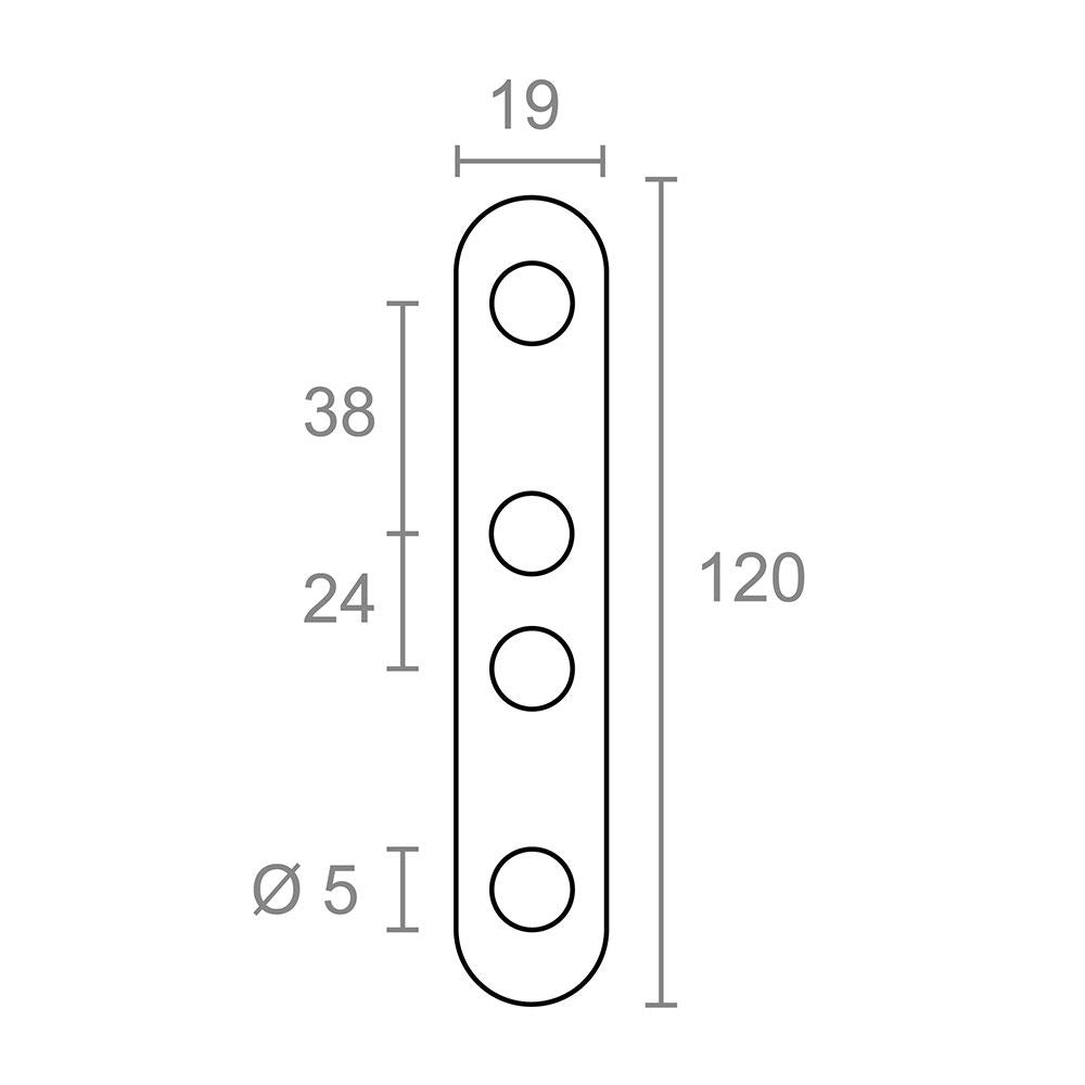 Placa recta unión plc14, acero inoxidable, 120 x 19 x 2 mm. 4 unidades