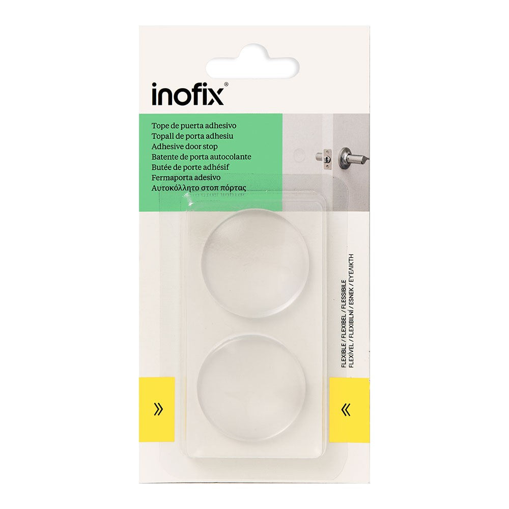 Tope de pared adhesivo, transparente, ø40 x 8 mm, 2 uds, blister