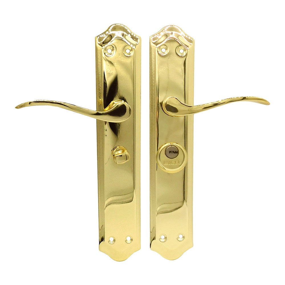 Juego de manilla con llave, modelo 202, derecha, de acero con acabado latonado, 47 mm
