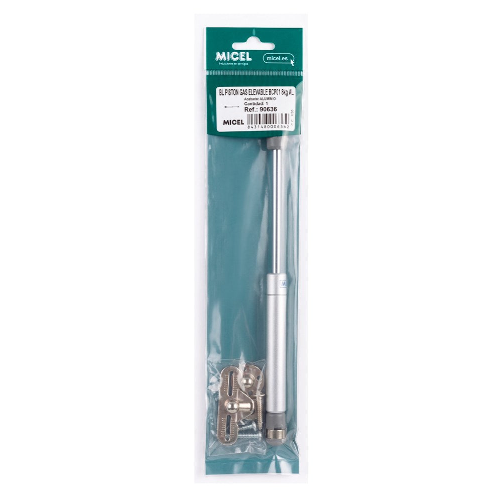 Pistón de gas elevable, modelo bcp01, de aluminio, carga máx. 8 kg, blister