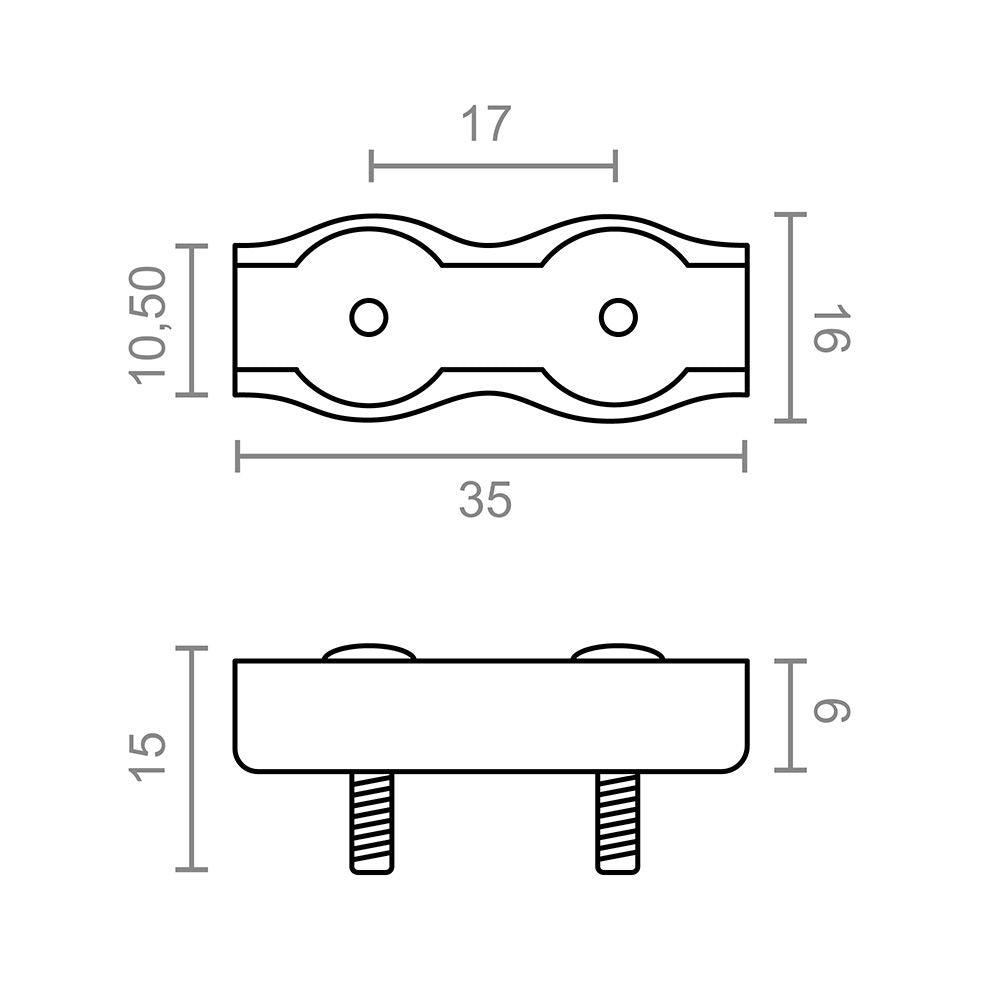 Sujetacable plano doble, modelo sjt02, de acero con acabado galvanizado, 35 x 15 x 16 mm, 2 uds, blister