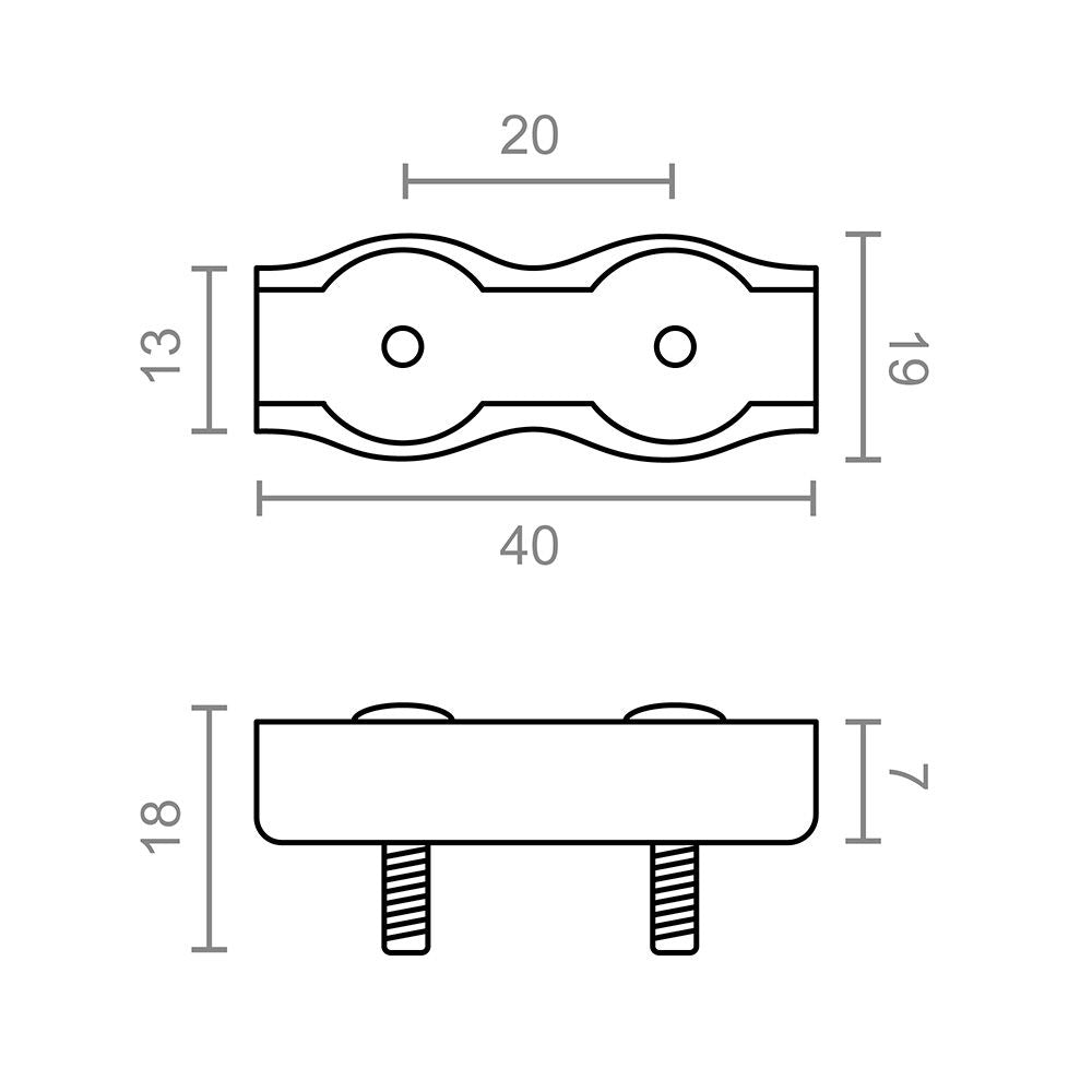 Sujetacable plano doble, modelo sjt02, de acero con acabado galvanizado, 40 x 18 x 19 mm, 2 uds, blister