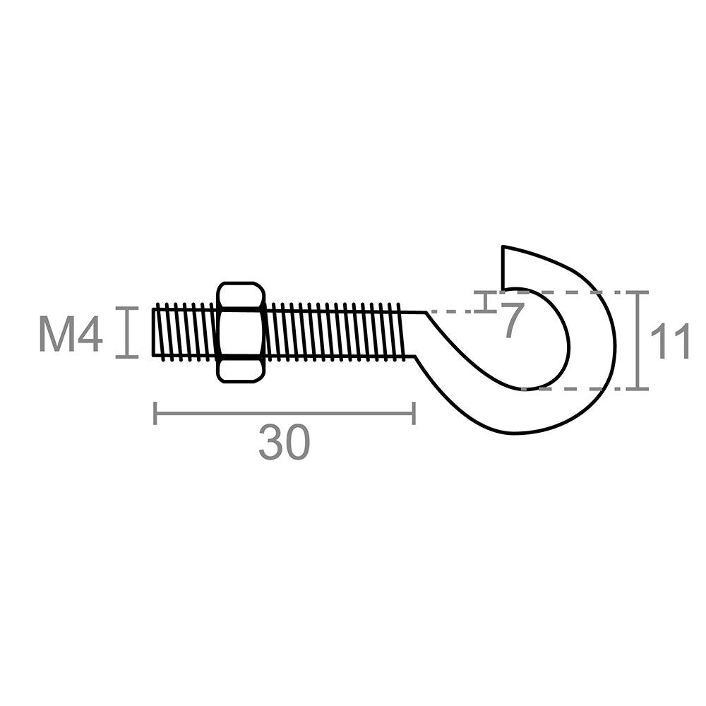Hembrilla abierta con tuerca hm02, m4 x 30 mm, zincado, blister 4 uds