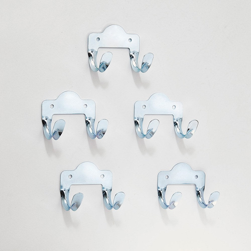 Gancho doble de metal, 7,4 x 6 x 4,8 cm. blister de 5 uds
